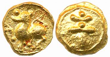 Feudatory of the Chalukyas of Kalyani, 10th century CE, Gold Fanam, 0.52g, which is nearly
