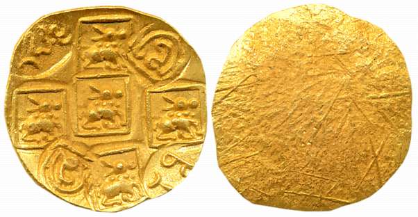 Nolambas of Nolambavadi, Nanni Nolamba, Gold Punch Marked Gadyana, 3.78g, Uniface, Nine pu