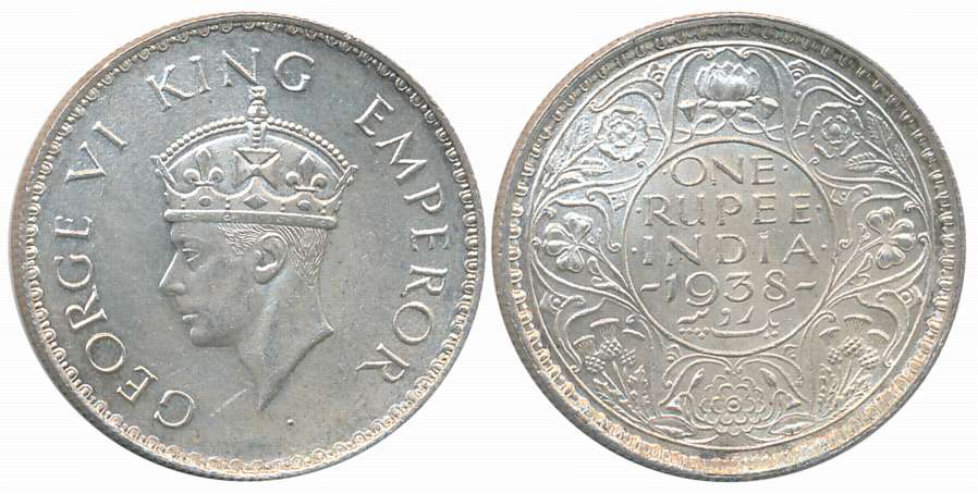 George VI, Silver Rupee, 1938, Bombay Mint. About uncirculated.