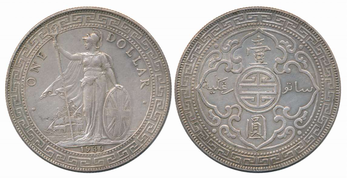 United Kingdom, Silver 1 Trade Dollar, 26.95g, 1930, Bombay Mint, Obv: Standing figure of 