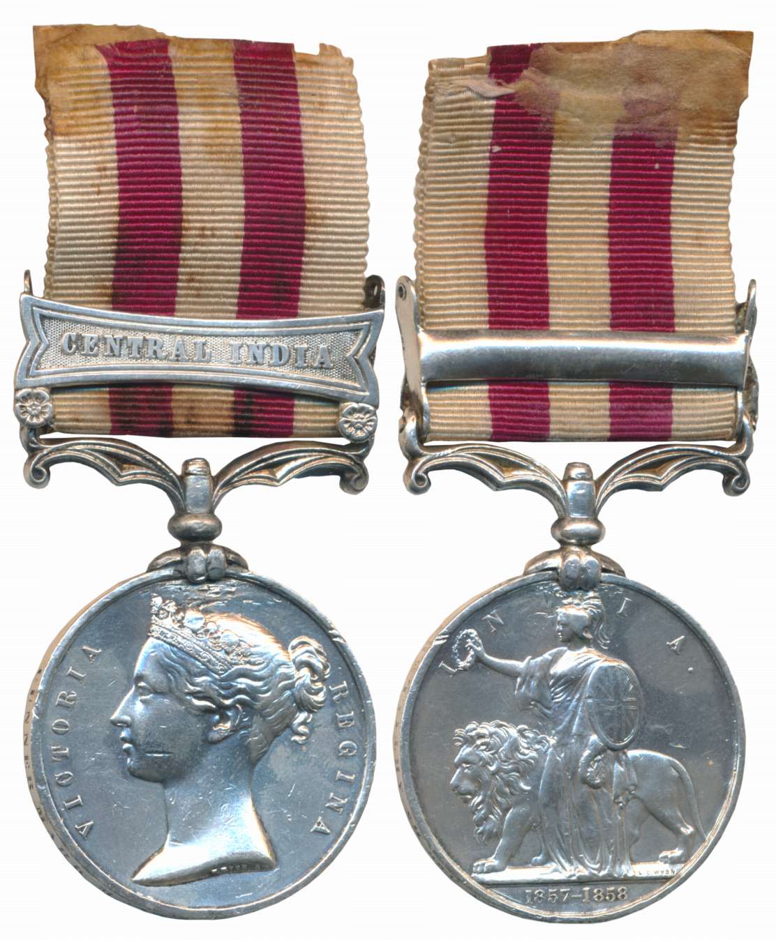 Victoria, Indian Mutiny Silver Medal, 40.23g, Central India bar, 1857-59, Awarded to Gunne