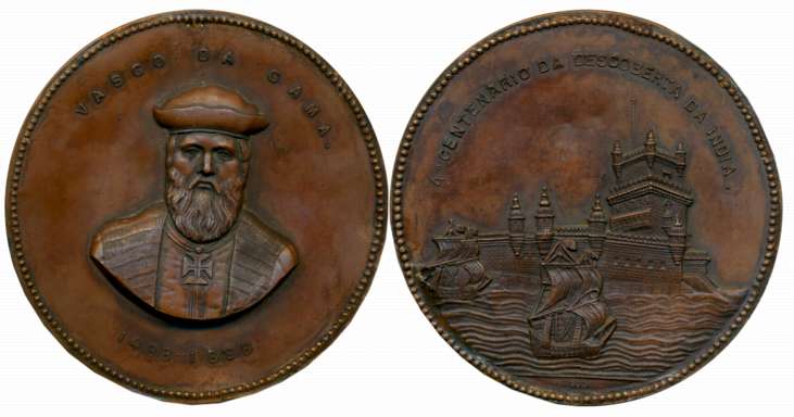 Vasco Da Gama Medal, Bronze, Commemorate his 4th Centenary of discovery of India, Both sid