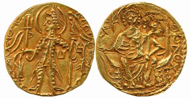 Later Kushan, Shaka, Gold Dinar, 7.73, Obv: King standing facing in elongated style to lef