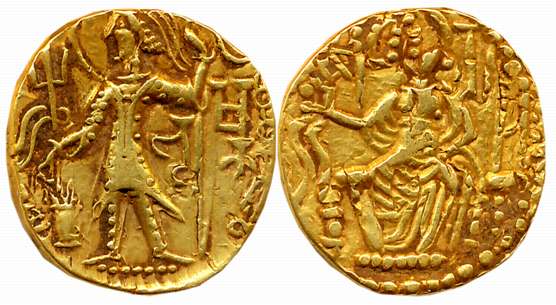 Later Kushan, Shaka, Gold Dinar, 7.77, Obv: King standing facing in elongated style to lef
