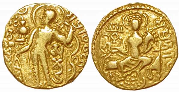 Guptas, Samudra Gupta, Gold Dinar, 7.31g, “Archer” type, Obv: King Nimbate standing facing