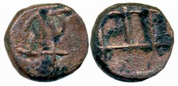 Post Mauryan, Early Kausambi, Gadhikana Guild Copper, 1.59g, Obv: Brahmi legend “Gadhikana