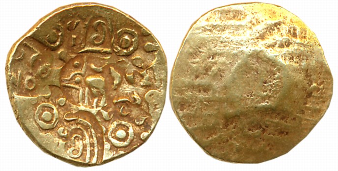 Kakatiyas of Warangal, Punch Marked, Gold Gadyan, 3.58g, Uniface, “Raya Gajakesari”, Nine 