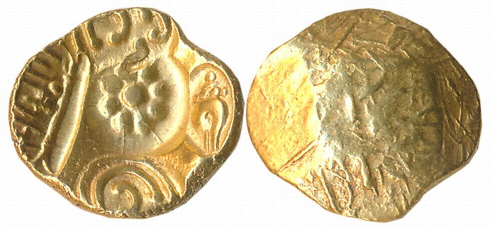 Yadavas of Devagiri, Singhan Deva, Gold Gadyana- Padma Tanka, 3.82g, Uniface, Punch Marked