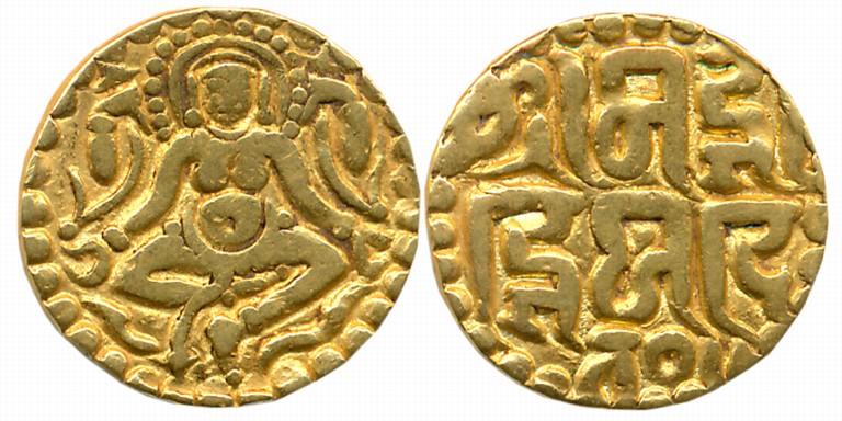 Kalachuris of Tripuri, Gangeya Deva, Gold 4 1/2 Masha, 3.93g, Obv: Seated Goddess Lakshmi,
