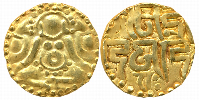 Kalachuris of Tripuri, Gangeya Deva, Debased Gold 4 1/2 Masha, 4.03g, Obv: Seated Goddess 