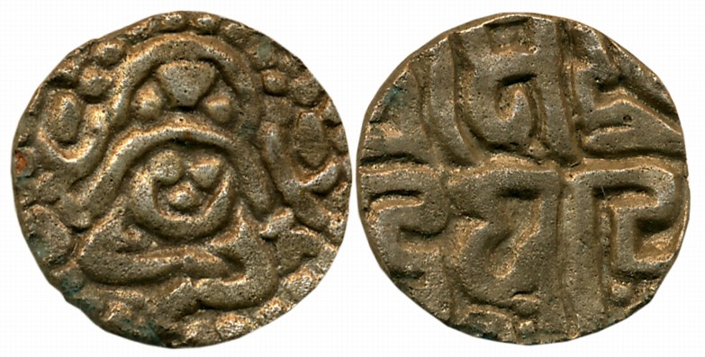 Kalachuris of Tripuri, Gangeya Deva, Debased Gold 4 1/2 Masha, 3.17g, Obv: Seated Goddess 