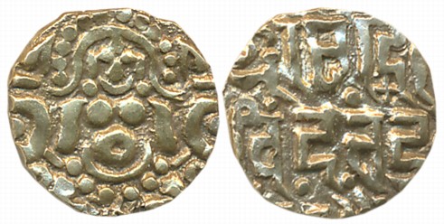 Gahadavalas of Kanauj, Govindchandra Deva, Debased Gold 1 1/8 Masha, 1.04g, Obv: Seated Go