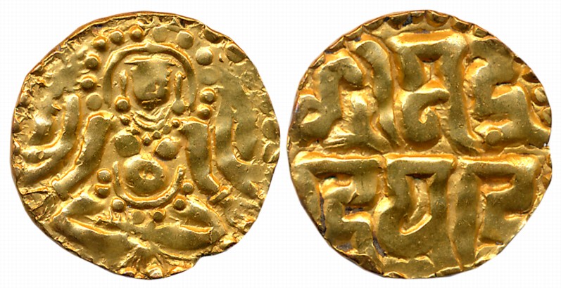 Paramaras of Malwa, Udayaditya, Gold 4 1/2 Masha, 4.12g, Obv: Seated Goddess Lakshmi, Rev: