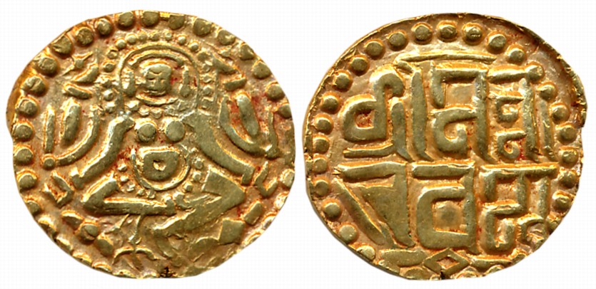 Parmaras of Malwa, Naravarman, Gold 4 1/2 Masha, 4.03g, Both sides within dotted border, O