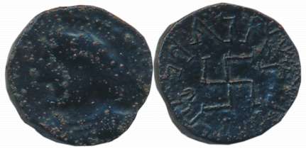 Paratarajas of Baluchistan and NW Sindh, Koziya, Copper Drachma, 1.99g, Obv: Bust of king 