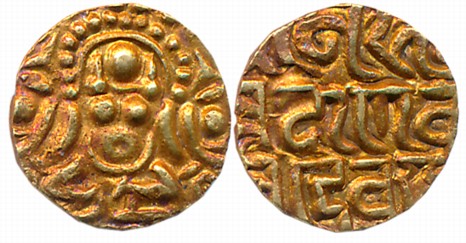 Chandellas of Jejakabhukti, Sallakshana Varman, Gold 1 1/8 Masha, 0.98g, Obv: Goddess Laks