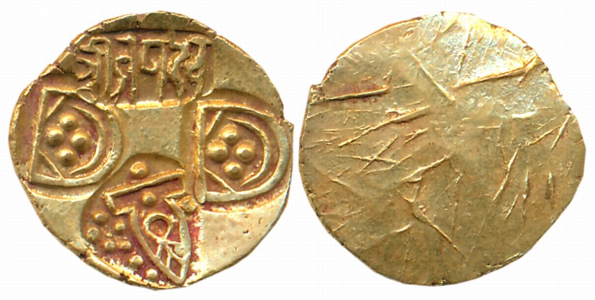 Paramaras of Vidarbha, Jagaddeva, Gold 4 Masha, 3.65g, Uniface, Four punches bearing the D