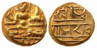 Vijaynagar Empire, Devaraya I, Gold Varaha- Hon, 3.38g, Obv: Lord Vishnu seated in Padmasa