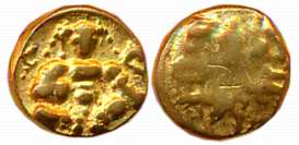 Vijaynagar Empire, Krishnadevaraya, Gold 1/2 Varaha- Hon, 1.57g, Obv: Seated Lord Balakris