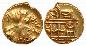 Vijaynagar Empire, Krishnadevaraya, Gold 1/2 Varaha- Hon, 1.70g, Obv: Seated Lord Balakris