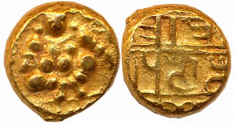 Vijaynagar Empire, Krishnadevaraya, Gold 1/2 Varaha- Hon, 1.68g, Obv: Seated Lord Balakris