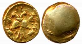 Vijaynagar Empire, Achyutadevaraya, Gold 1/2 Varaha- Hon, 1.69g, “Gandabherunda” type, Obv