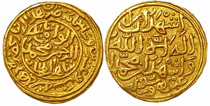 Muhammad bin Tughluq, Gold Heavy Dinar, 12.83g, “al-wathiq” type, Hadrat Dehli Mint, Arabi