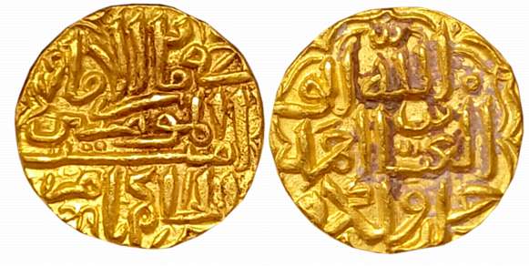 Muhammad bin Tughluq, Gold Tanka, 11.10g, Mintless, in the name of Abbasid Caliphs al Haki