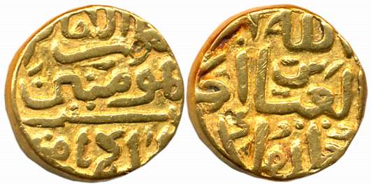Muhammad bin Tughluq, Gold Tanka, 10.15g, Mintless, in the name of Abbasid Caliphs al Haki