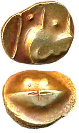 Sikandar Adil Shah, Gold 1/2 Pagoda, 1.65g, Obv: Uncertain figure, popularly known as “Hud