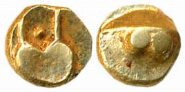 Gold 1/2 Pagoda, 1.68g, uncertain symbols on both sides (G&amp;G# BJ50). Uncirculated, rar