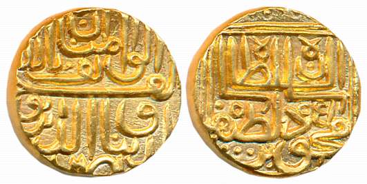 Mahmud Shah III, Gold Tanka, 11.98g, “al wathiq” type, AH 951, Arabic legend on both sides