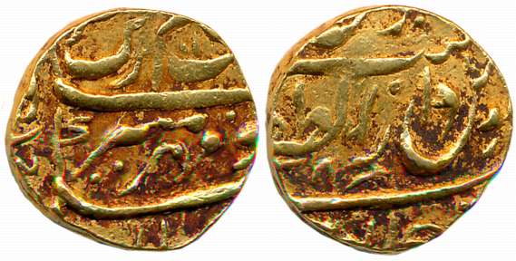 Gold Token Imitating Aurangzeb, Gold Mohur, 10.77g, Dar ul Zafar Bijapur Mint, AH 11XX (KM