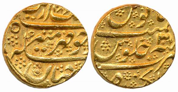 Aurangzeb, Gold Mohur, 11.00g, Golkonda Mint, AH 1086/ RY 30 (KM# 315.18). Extremely fine+