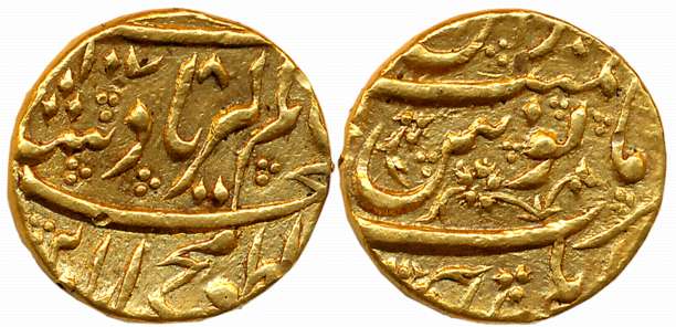 Aurangzeb, Gold Mohur, 10.95g, Kabul Mint (Without Mint epithet), AH 1078. With the comple