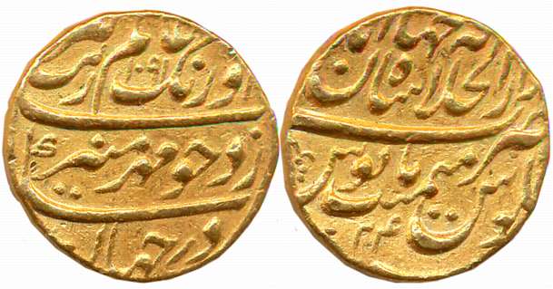 Aurangzeb, Gold Mohur, 10.88g, Dar ul Khilafat Shahjahanabad Mint, AH 1091/ RY 24 (KM# 315