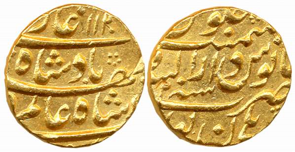 Shah Aalm, Gold Mohur, 10.94g, Dar us Sarur Burhanpur Mint, AH 1120/ RY 2 (KM# 356.3). Tes
