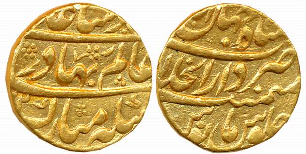 Shah Alam, Gold Mohur, 10.86g, Dar ul Khilafat Shahjahanabad Mint, AH (11)22 (KM# 356.12).