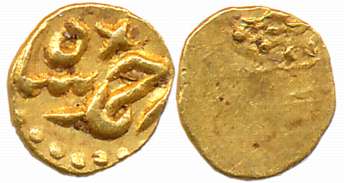 Ahmad Shah, Gold 1/2 Fanam, 0.18g, Karpa Mint (KM# B450.1). Extremely fine.