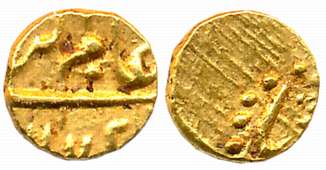 Alamgir II, Gold 1/2 Fanam, 0.19g, Karpa Mint, AH 1172. Very fine+.