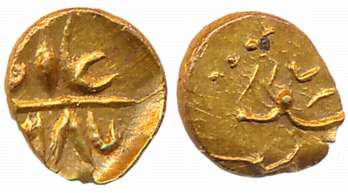 Alamgir II, Gold 1/2 Apranji Fanam, 0.19g, Siddhaut Mint, AH 117X. Extremely fine, very ra