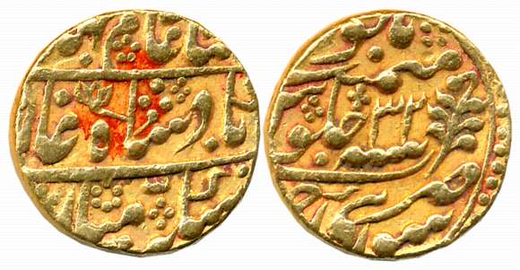 Sawai Pratap Singh, Gold Mohur, 10.85g, Sawai Jaipur Mint, in the name of Shah Alam II, RY