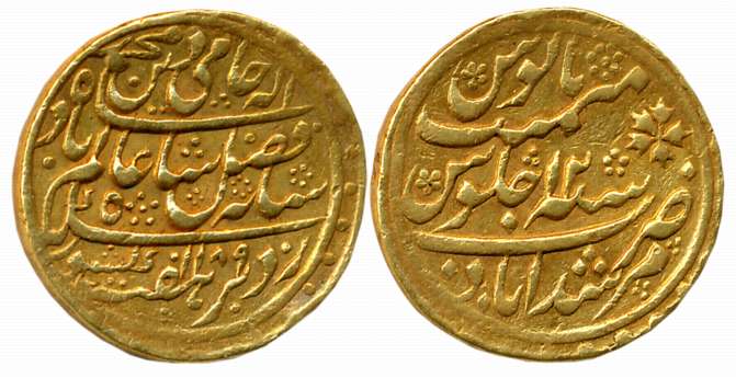 Murshidabad, Gold Mohur, 12.31g, in the name of Shah Alam II, AH 1189/ RY 12 (KM# 94.1). V