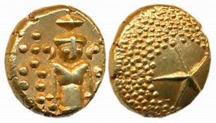 Gold Star Pagoda, 3.38g, Obv: Lord Vishnu standing, Rev: Star in granulated field (KM# 303