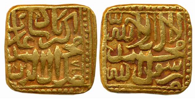 Gold Token, Imitating Akbar Mohur, 12.81g, “Kalima” type, AH 981, Obv: Name of Emperor, Re