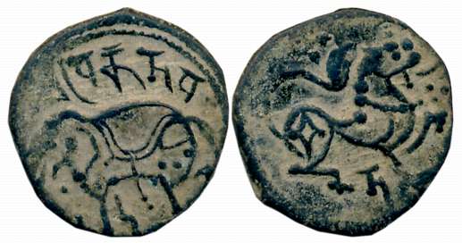 Hindu Shahis, Shri Vakkadeva, Copper Jital, 2.34g, Obv: Elephant to left, Sharada legend “