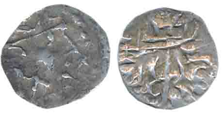 Huns, Sind Region, Yasaaditya, Silver Dramma, 0.46g, Obv: Bust of king to right, wearing '