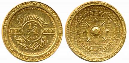 Gold 1/4 Tola Token, 99.50 Fine, 2.91g, Manilal Chimanlal & Co. Bombay, Diamond type, plai