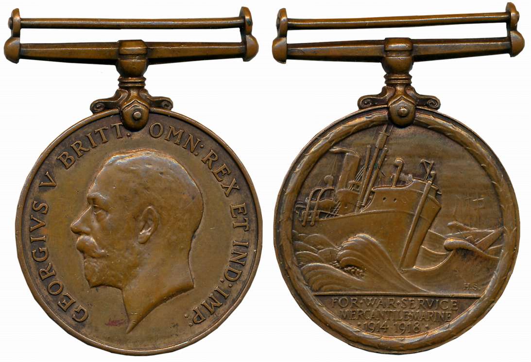 The Mercantile Marine War Medal, Bronze, “Campaign service”, Awarded to “F. Martins”, Obv:
