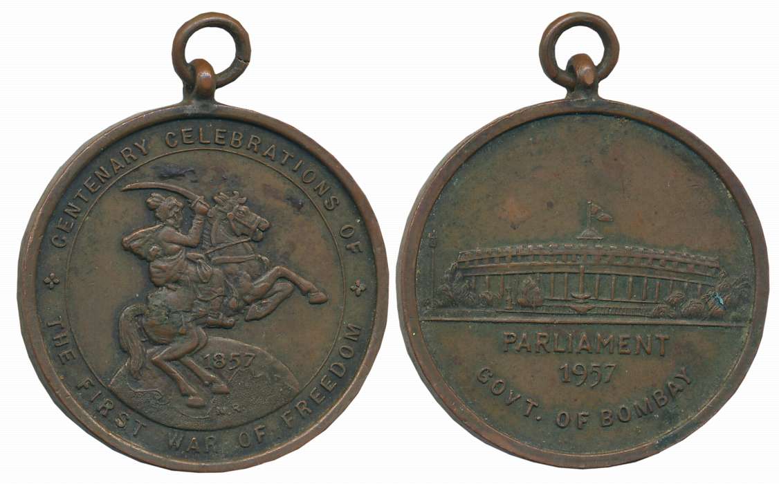 Bronze, Obv: Centenary Celebrations of The First War of Freedom 1857, Rev: Parliament 1957